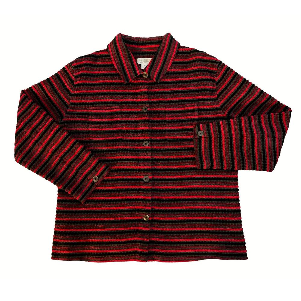 VINTAGE Christopher & Banks Red Striped Button-Up Coat Womens Size XL